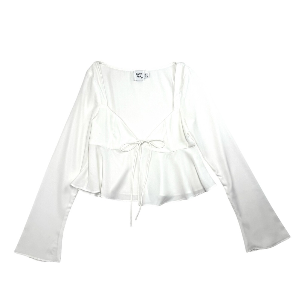 Princess Polly White Tie Front Peplum Crop Top Long Sleeve Sweetheart Blouse 4